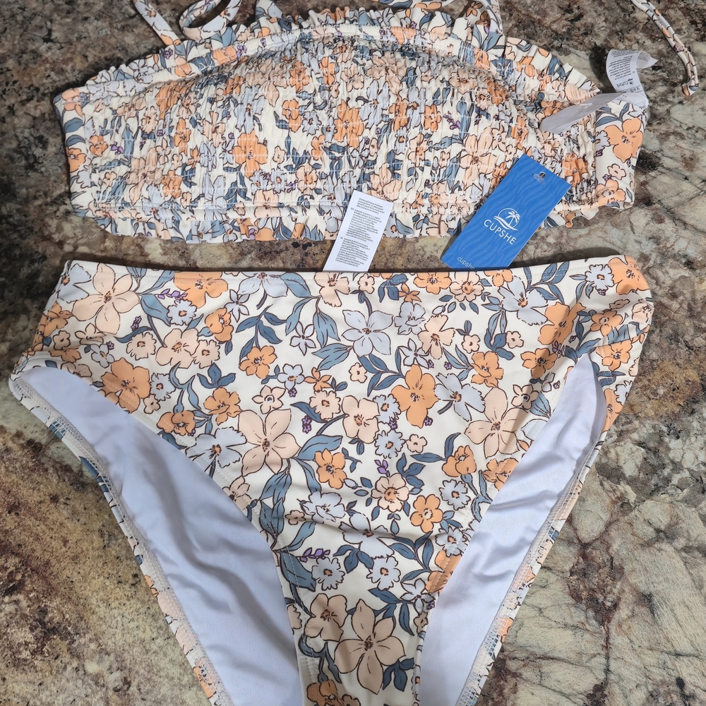 Cupshe Floral Bikini - Cream and Orange